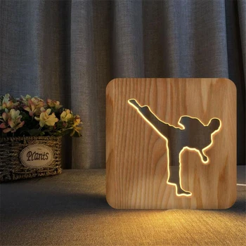 2021 Uus Led Night Light kung fu Taekwondo modelleerimine Lamp LED Tabel Tuled Väljavalitu kingitus suveniiride Puit öö valguses Teenetemärgi led