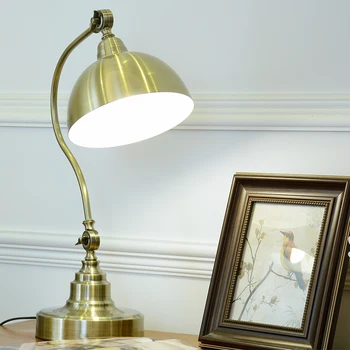 Ameerika maaelu antiikne laualamp uuring magamistuba öö lambi kaasaegne kõik-vask LED lugemise retro laualamp tasuta shipping