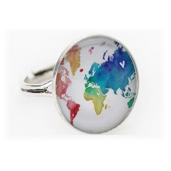SUTEYI Lihtne Stiil Kaart klaasikunsti Pilt Rõngad Kirjud Maailma Kaardil Ringi Ehted Klaas kivi ümber Käsitöö Sõrmus Meestele